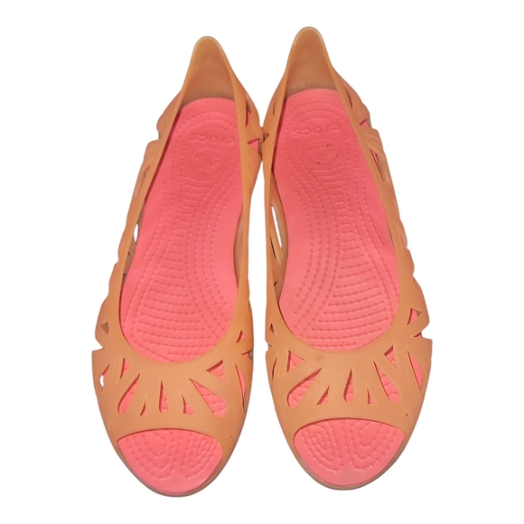 Crocs Adrina III Orange Pink Women's Jelly Peep Toe Slip On Flats W8 - Picture 1 of 10